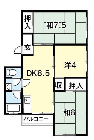 城見ハイツ(3DK/4階)の間取り写真