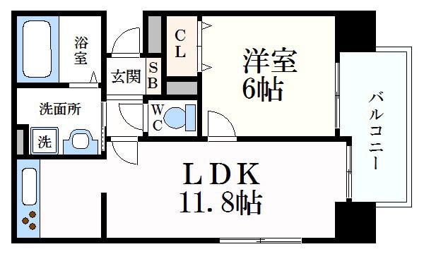 ラシャンス広畑(1LDK/6階)の間取り写真