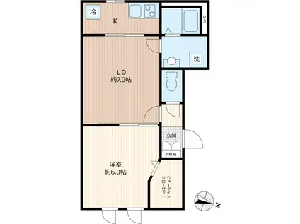 ウェルスビスタ津田沼(1LDK/1階)の間取り写真