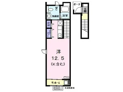 サイプレス (ワンルーム/2階)の間取り写真