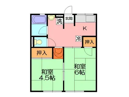 シティハイム山根(2DK/1階)の間取り写真