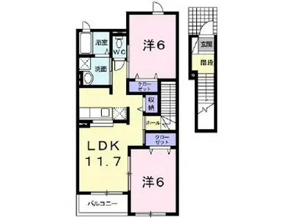 プレイスI(2LDK/2階)の間取り写真