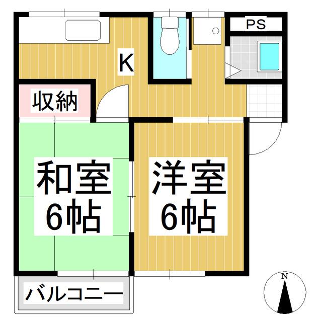 サンテラス東部(2K/1階)の間取り写真