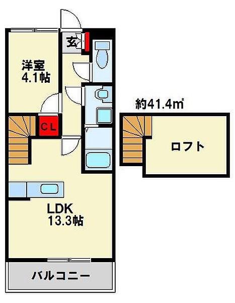 ジェニファー29 B棟(1LDK/2階)の間取り写真