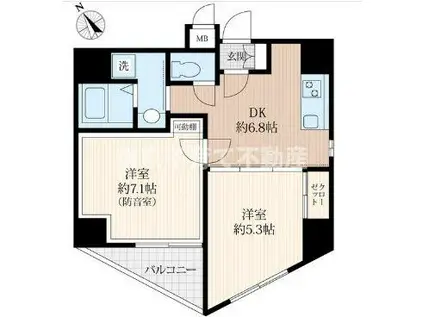 ラシクラス麹町(2DK/7階)の間取り写真