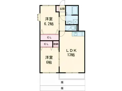 ベルバランセK壱番館(2LDK/1階)の間取り写真