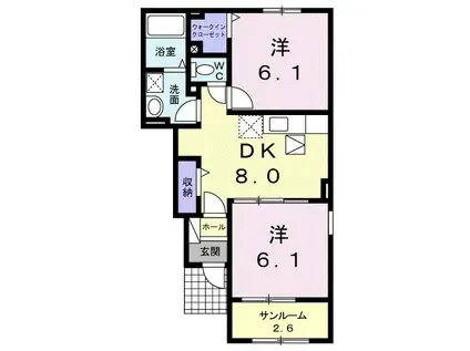 イースト レリアンスA(2DK/1階)の間取り写真