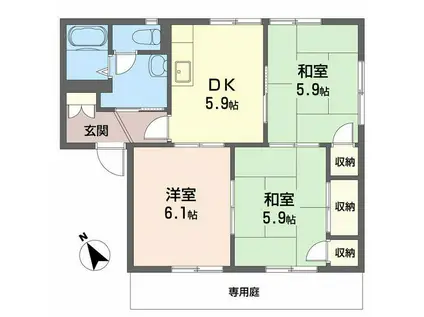 ラルジュ瀬戸B棟(3DK/1階)の間取り写真