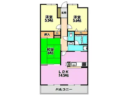 グレーシィ金剛アルティプラザ(3LDK/6階)の間取り写真
