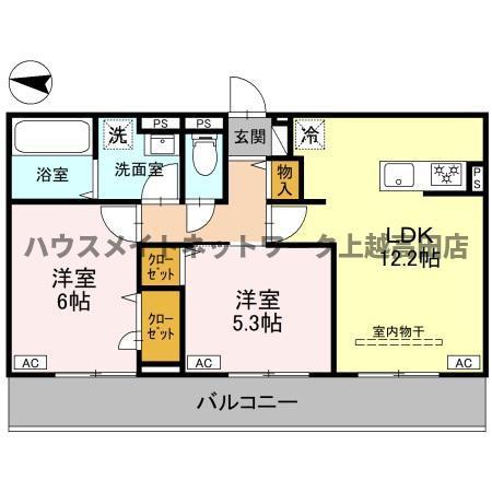 ルノンII(2LDK/3階)の間取り写真