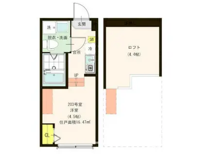 ハーモニーテラス・REIZ東小岩(ワンルーム/2階)の間取り写真