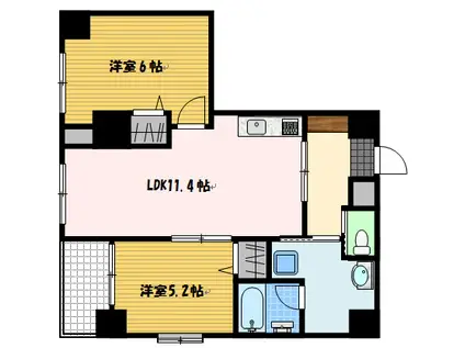 コア筑後町(2LDK/6階)の間取り写真