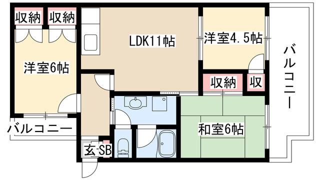 ダイアパレス葵(3LDK/9階)の間取り写真