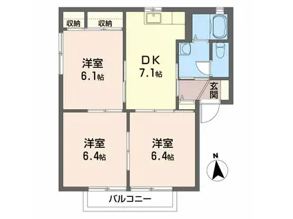 クレストN(3DK/1階)の間取り写真