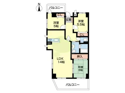 シーサイドビュー西ノ庄(3LDK/1階)の間取り写真
