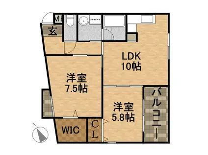 フローラル宝塚(2LDK/1階)の間取り写真