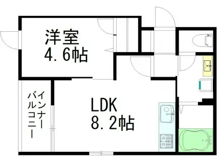 プリマ ヴィータ(1LDK/2階)の間取り写真