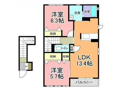 レイクシティー御茶園 J棟(2LDK/2階)の間取り写真