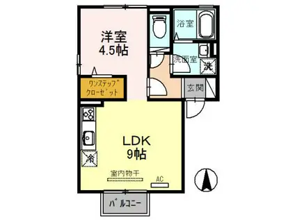 ロアジーナB棟(1LDK/2階)の間取り写真