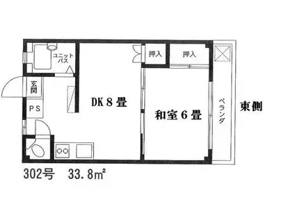 西調布ハイコーポ(1DK/3階)の間取り写真