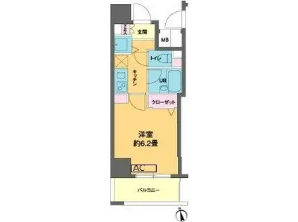 カスタリア新富町III(1K/4階)の間取り写真