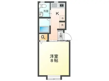 ミューズイン花中A(1K/2階)の間取り写真