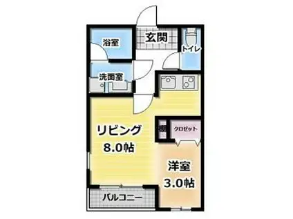 シャレーB(1LDK/2階)の間取り写真