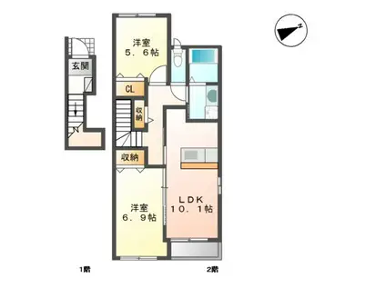 ウエストヴィラA(2LDK/2階)の間取り写真