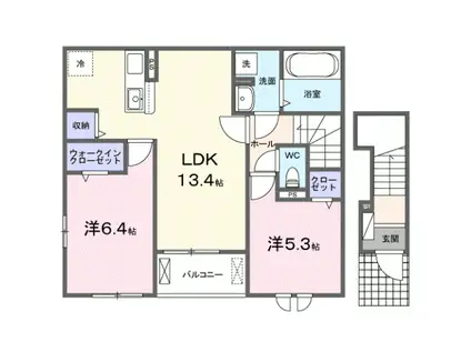 ピュアブルーム(2LDK/2階)の間取り写真