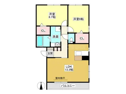 オッツ竹谷(2LDK/2階)の間取り写真