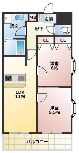 メゾン・デ・ノムラ島之内(2LDK/12階)の間取り写真
