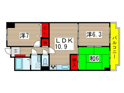 フローラ稲毛(3LDK/2階)の間取り写真