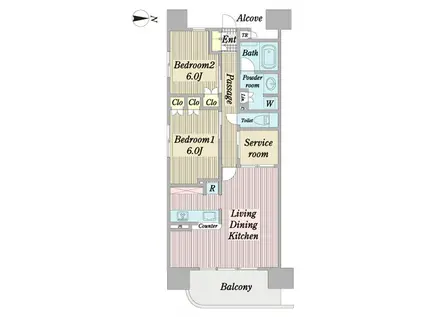 リバーガーデン福島木漏れ日の丘(2SLDK/10階)の間取り写真