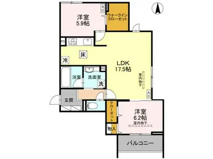 TORISIAS ゆいの杜6丁目 A棟(2LDK/1階)の間取り写真