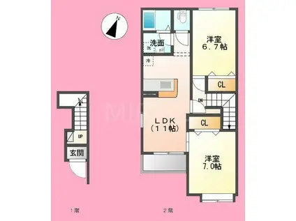 リバーサイド グリーン(2LDK/2階)の間取り写真