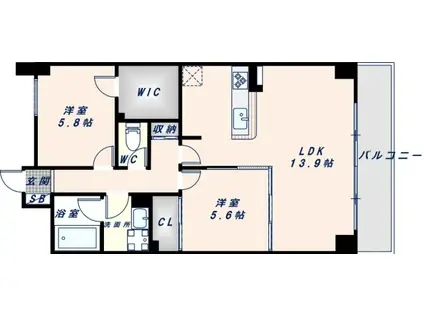 レジディア玉造(2LDK/4階)の間取り写真