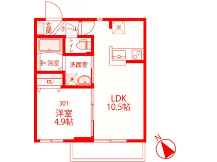 ASHIPI西谷(1LDK/3階)の間取り写真