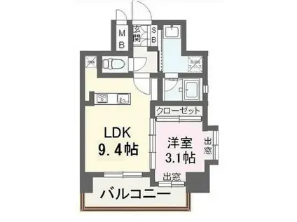 ヴィラ博丈下川端(1LDK/3階)の間取り写真