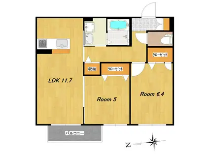 アルフラット新川(2LDK/1階)の間取り写真