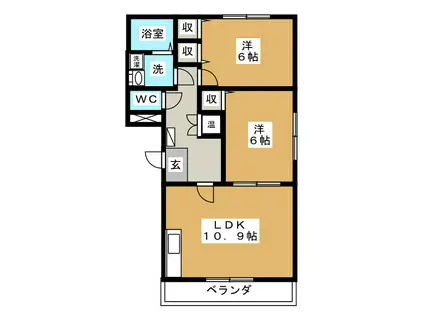 ジュネス(2LDK/2階)の間取り写真