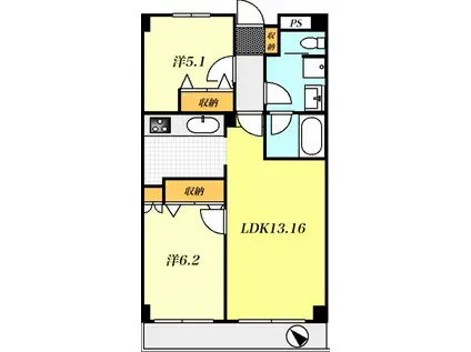 T-NET リベラルシティハイツ(2LDK/6階)の間取り写真
