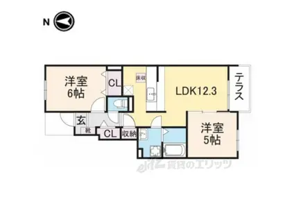 ル・シェル・ブルー西館(2LDK/1階)の間取り写真