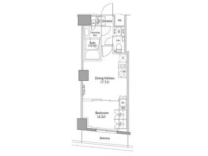 ザ・パークハビオ新宿(1DK/7階)の間取り写真