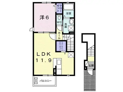 アパートメント高洲536 II(1LDK/1階)の間取り写真