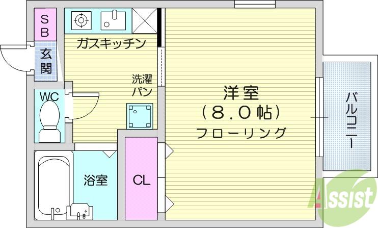エステート台原(1K/1階)の間取り写真