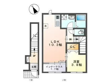 宮前区有馬8丁目アパート(1LDK/2階)の間取り写真