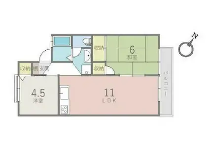 ジョイフル東生駒B棟(2LDK/2階)の間取り写真