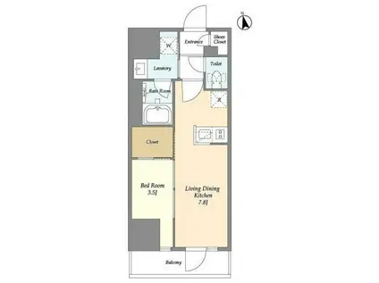 グランカーサ船堀I(1DK/11階)の間取り写真