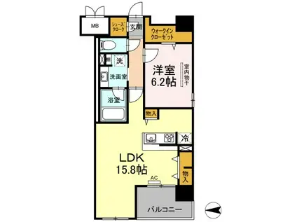 Dプレイス 九品寺(1LDK/3階)の間取り写真