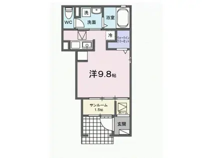 フローラ16(ワンルーム/1階)の間取り写真